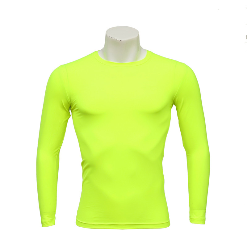 Men's Long-sleeved Seamless Fluorescent Yellow Compression Tight and Fast Dry T-shirt