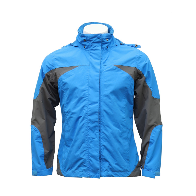 Winter Sky Blue and Grey Cut and Sewn Water-repellent Wind-proof Outdoor Zip-up Jacket with Foldable Hood