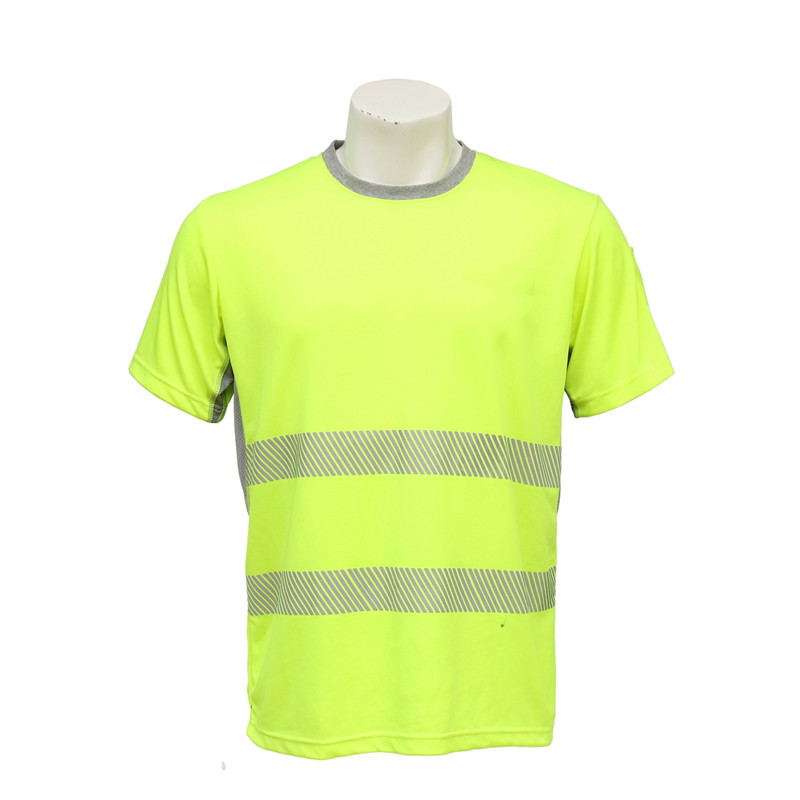 Men's Short-sleeved Round-neck Florescent T-shirt with Reflective Stripes 