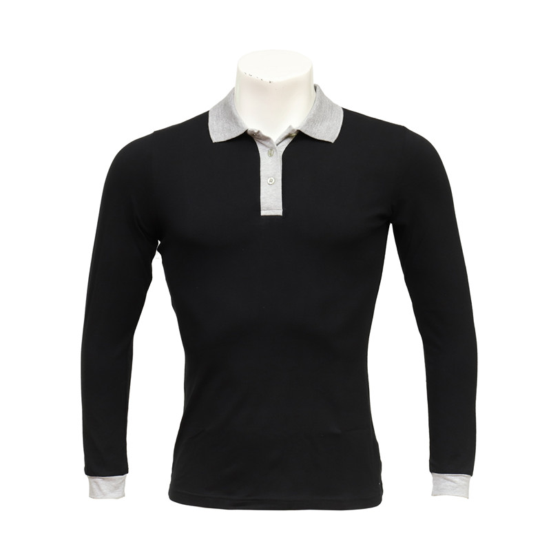 Elastic Cotton Polo-neck Long-sleeved T-shirt for Staff