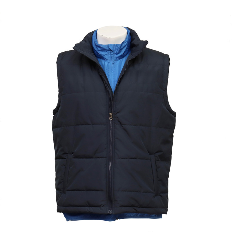 Two in One Sleeveless Blue Zip-up Stand-collar Jacket with Hood