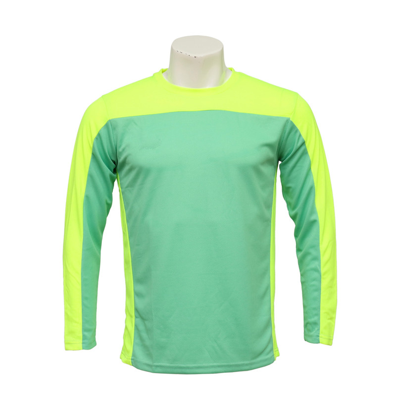 Men's Round-neck Long-sleeved Cut and Sewn Florescent Green and Yellow Jersey for Soccer Games