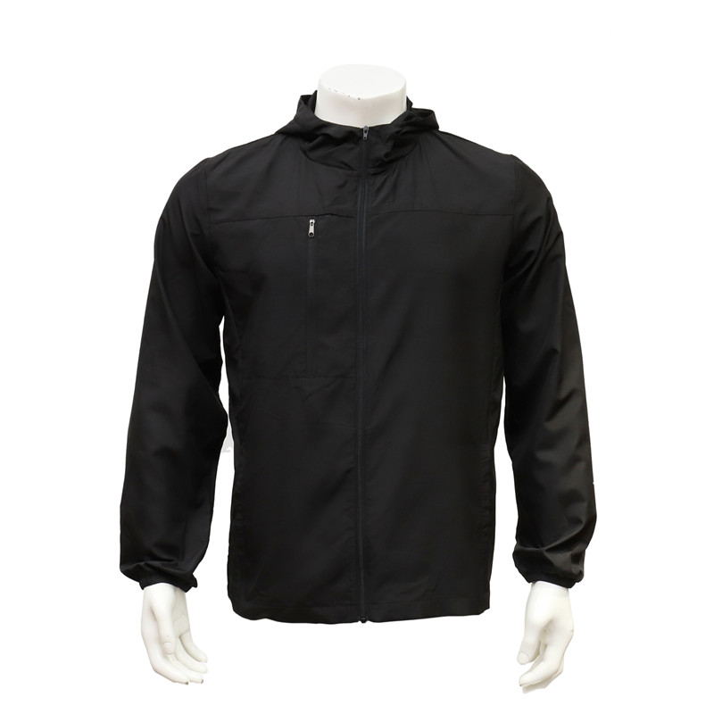 Men's Raglan Long Sleeved Lightweight Water-repellent Black Zip-up Hiking Jacket with Hood