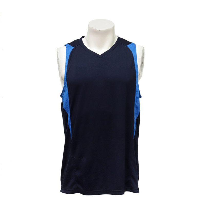 Male Sleeveless Sky Blue and Navy Blue Cut and Sewn Basketball Jersey Vest 