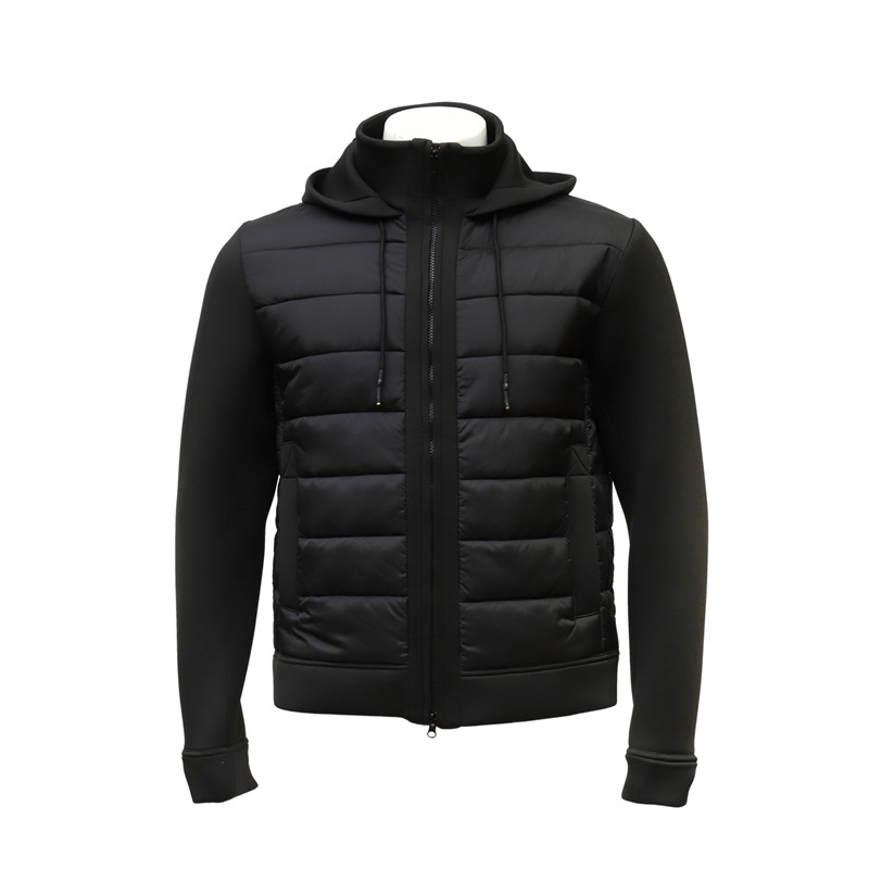 Men's Fleece Padded Zip-up Black Jacket with Hood