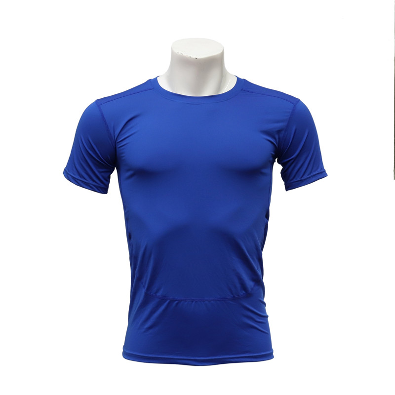 Male Round-neck Short-sleeved Fast Dry Elastic Blue Workout T-shirt