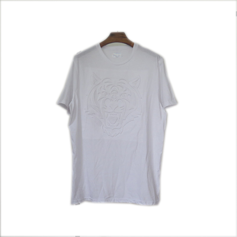 Men's Heat Press Tiger Pattern White CVC T-shirt