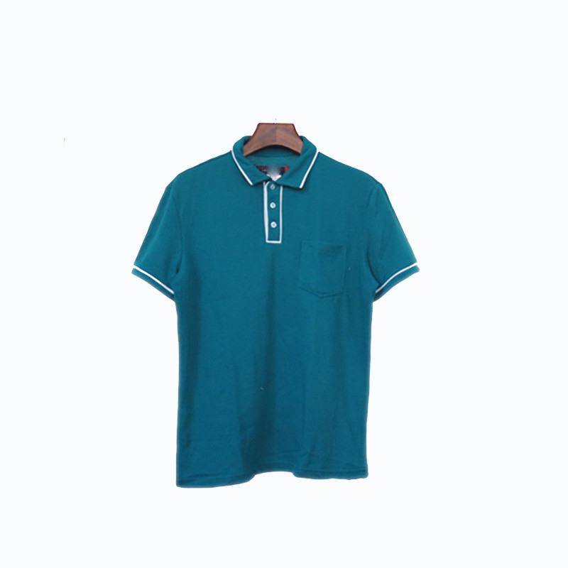 Men's Polo-neck Three-button Short-sleeved Green CVC Pique T-shirt