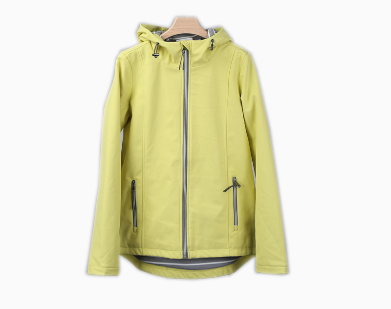 8 dollars Softshell Wind-proof Fluorescent Yellow Outdoor Hooded Jacket with Lining