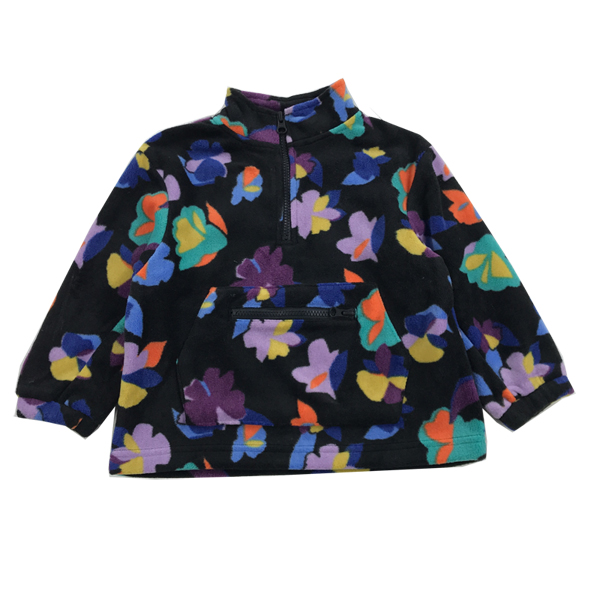 Girls' Pull-over Half-zipper Stand-collar Flowers Printed Fleece Shirt