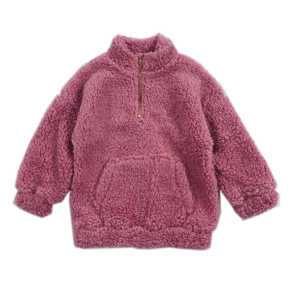Girls' Pull-over Half-zipper Stand-collar Indy Pink Coral Fleece Jacket